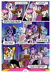 Size: 2100x3000 | Tagged: safe, artist:loryska, derpibooru import, trixie, twilight sparkle, twilight sparkle (alicorn), oc, oc:clarabelle, oc:conundrum solar flare, oc:plumeria, alicorn, earth pony, hybrid, pegasus, pony, unicorn, zony, comic:friendship grows, adopted offspring, alternate hairstyle, coat markings, colored wings, colored wingtips, comic, ear fluff, female, filly, hug, image, lesbian, magic, offspring, parent:quibble pants, parent:rainbow dash, parent:sweetie belle, parents:quibbledash, png, shipping, telekinesis, twixie, wingding eyes, winghug, wings