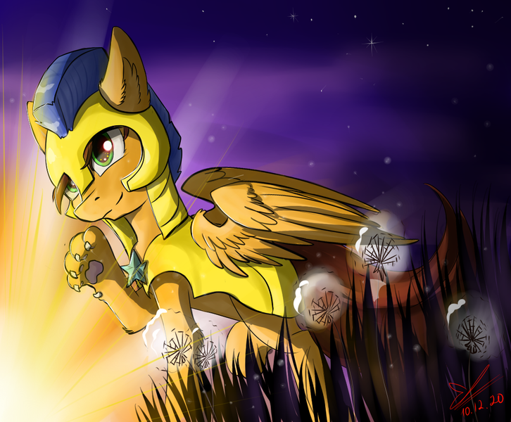 Size: 1040x859 | Tagged: safe, artist:yuris, derpibooru import, oc, oc:speedy winchester, pegasus, pony, field, image, png, solo, sunset