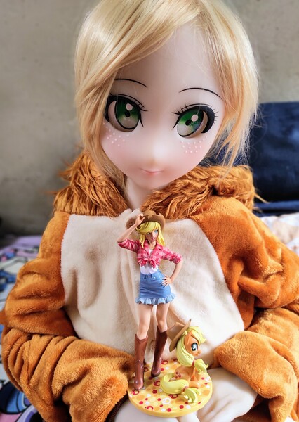 kigurumi sex doll 2357453 - safe, artist:redness, derpibooru import, kotobukiya, applejack,  human, bed, figurine, freckles, humanized, image, irl, jpeg, kotobukiya  applejack, onesie, photo, sex doll, toy