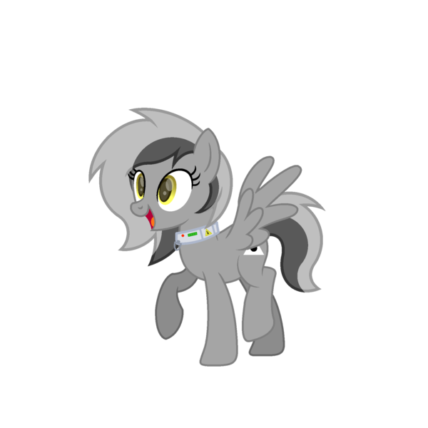 Size: 1800x1800 | Tagged: safe, artist:ponkus, derpibooru import, oc, oc:greyscale, pegasus, pony, female, image, mare, png, shock collar, simple background, smiling, solo, transparent background