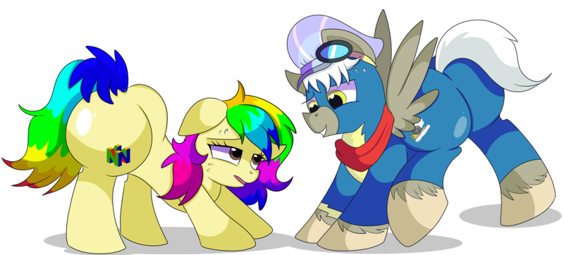 Size: 8400x3800 | Tagged: safe, artist:rainbowtashie, author:bigonionbean, derpibooru import, caboose, silver lining, silver zoom, oc, oc:air brakes, oc:rainbow tashie, earth pony, pegasus, pony, butt, clothes, commissioner:bigonionbean, conductor hat, cute, cutie mark, earth pony oc, extra thicc, female, flank, fusion, fusion:air brakes, goggles, hat, image, male, mare, plot, png, scarf, simple background, stallion, sweat, thicc ass, transparent background, uniform, wonderbolts, wonderbolts uniform