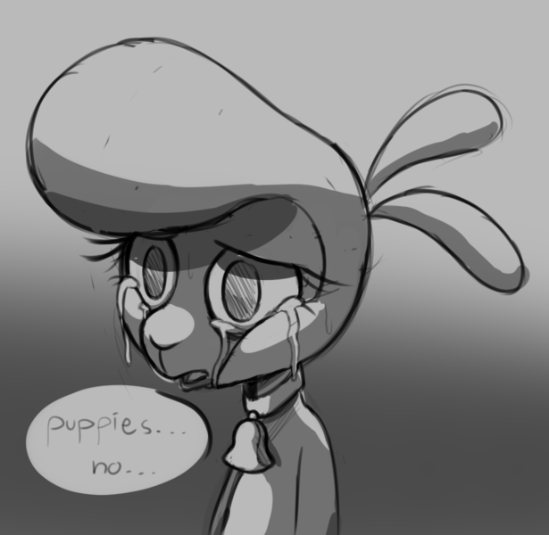 Size: 876x854 | Tagged: safe, artist:hitsuji, derpibooru import, pom lamb, sheep, them's fightin' herds, community related, crying, grayscale, image, monochrome, png, solo