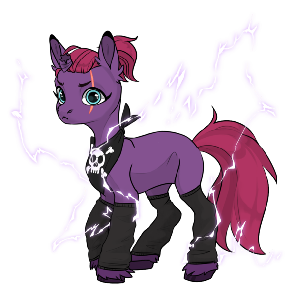 Size: 1024x1024 | Tagged: safe, derpibooru import, tempest shadow, pony, unicorn, alternate design, bandana, broken horn, electricity, handkerchief, horn, image, legwarmers, png, ponytail, scar, simple background, solo, transparent background