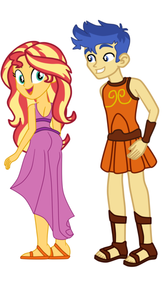 Size: 3000x5220 | Tagged: safe, artist:gmaplay, derpibooru import, flash sentry, sunset shimmer, equestria girls, ass, bunset shimmer, butt, female, flashimmer, hercules, image, male, megara, png, shipping, simple background, straight, transparent background