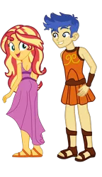 Size: 3000x5220 | Tagged: safe, artist:gmaplay, derpibooru import, flash sentry, sunset shimmer, equestria girls, ass, bunset shimmer, butt, female, flashimmer, hercules, image, male, megara, png, shipping, simple background, straight, transparent background
