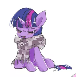 Size: 614x619 | Tagged: safe, artist:lexiedraw, derpibooru import, twilight sparkle, pony, clothes, eyes closed, image, png, scarf, simple background, solo, white background