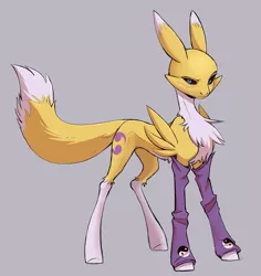 Size: 2073x2193 | Tagged: safe, artist:1an1, derpibooru import, ponified, pony, renamon, black sclera, chest fluff, digimon, gray background, image, png, simple background, solo