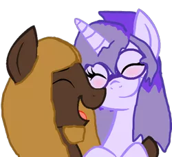 Size: 1192x1088 | Tagged: safe, artist:mellow91, derpibooru import, oc, oc:glass sight, oc:mellow rhythm, pegasus, pony, unicorn, beard, blushing, couple, cute, duo, embrace, facial hair, female, glasses, image, love, male, mare, oc x oc, ocbetes, png, shipping, simple background, smiling, stallion, transparent background