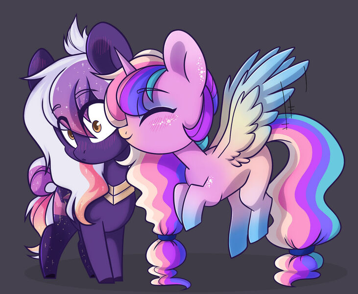 Size: 1280x1050 | Tagged: safe, artist:cloud-fly, derpibooru import, oc, oc:rising harmony, unofficial characters only, alicorn, earth pony, pony, chibi, female, image, jpeg, mare, nuzzling