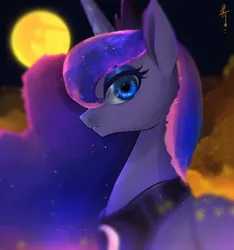 Size: 952x1015 | Tagged: safe, artist:hosikawa, derpibooru import, princess luna, alicorn, pony, bust, female, image, jpeg, mare, mare in the moon, moon, night, profile, solo