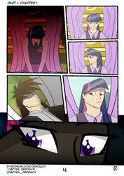 Size: 1000x1415 | Tagged: safe, artist:cyril_deroach, derpibooru import, twilight sparkle, twilight sparkle (alicorn), oc, alicorn, human, pony, fanfic:tales from equestria, comic, crossover, humanized, image, lucifer, png, twilight's castle, winged humanization, wings