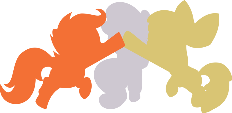 Size: 8794x4305 | Tagged: safe, artist:wissle, derpibooru import, apple bloom, scootaloo, sweetie belle, earth pony, pegasus, pony, unicorn, the cart before the ponies, absurd resolution, best friends, cutie mark crusaders, female, filly, hoofbump, image, jumping, png, silhouette, simple background, transparent background, vector