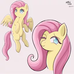 Size: 1925x1925 | Tagged: safe, artist:applecold, derpibooru import, fluttershy, pegasus, pony, 2020, :3, ;3, cute, floating, image, jpeg, looking at you, one eye closed, shyabetes, simple background, solo, white background, wink, winking at you