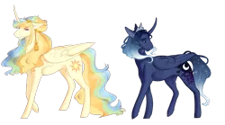 Size: 3282x1827 | Tagged: safe, artist:yozora122, derpibooru import, princess celestia, princess luna, alicorn, pony, alternate design, duo, ethereal mane, female, image, mare, png, short mane, siblings, simple background, sisters, starry mane, transparent background