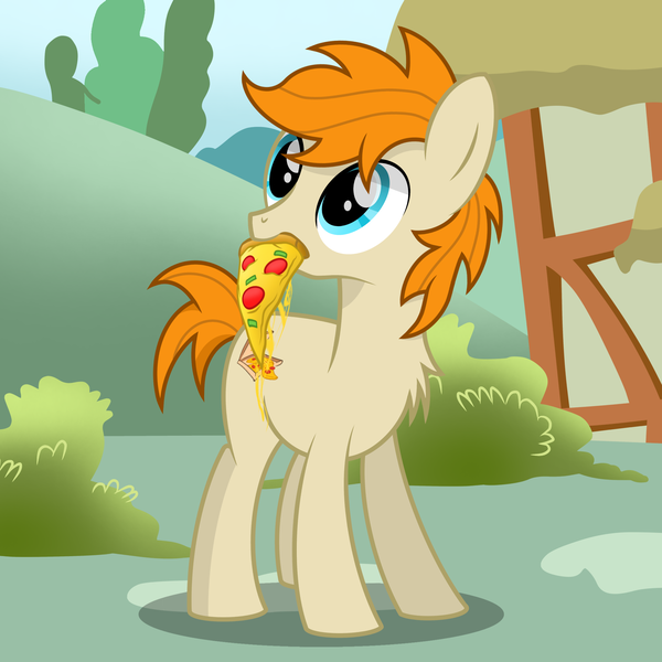 Size: 2500x2500 | Tagged: safe, artist:pizzamovies, derpibooru import, oc, oc:pizzamovies, unofficial characters only, earth pony, pony, cheese, food, image, looking at something, male, meat, pepperoni, pepperoni pizza, pizza, png, ponies eating meat, smiling, solo, stallion