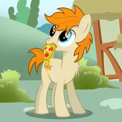Size: 2500x2500 | Tagged: safe, artist:pizzamovies, derpibooru import, oc, oc:pizzamovies, unofficial characters only, earth pony, pony, cheese, food, image, looking at something, male, meat, pepperoni, pepperoni pizza, pizza, png, ponies eating meat, smiling, solo, stallion