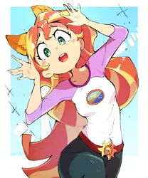 Size: 1600x1920 | Tagged: safe, artist:nendo, derpibooru import, sunset shimmer, human, equestria girls, legend of everfree, abstract background, animal ears, camp everfree outfits, cute, female, human coloration, humanized, image, kemonomimi, looking at you, open mouth, png, shimmerbetes, solo