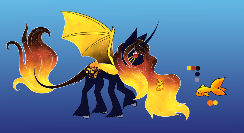 Size: 2077x1138 | Tagged: safe, artist:the-dreepy-mom, derpibooru import, oc, oc:eventide, alicorn, bat pony, bat pony alicorn, fish, pony, bat wings, female, horn, image, mare, png, solo, wings