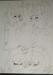 Size: 2312x3280 | Tagged: safe, artist:muhammad yunus, derpibooru import, oc, oc:annisa trihapsari, oc:hsu amity, alicorn, anthro, earth pony, pony, female, fire, glasses, gritted teeth, heart, i can't believe it's not 徐詩珮, image, indonesia, jpeg, looking at you, mare, photo, siblings, sisters, smiling, taiwan, traditional art