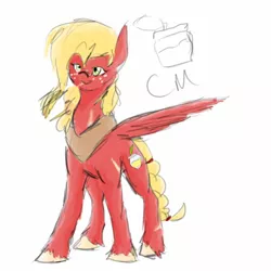 Size: 685x685 | Tagged: safe, artist:sonicsketcher64, derpibooru import, oc, oc:applesauce, pegasus, pony, female, freckles, image, jpeg, mare, offspring, parent:big macintosh, parent:fluttershy, parents:fluttermac, simple background, solo, straw in mouth, white background, yoke