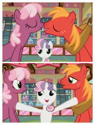 Size: 3106x4096 | Tagged: safe, derpibooru import, screencap, big macintosh, cheerilee, sweetie belle, hearts and hooves day (episode), image, jpeg, shipping denied