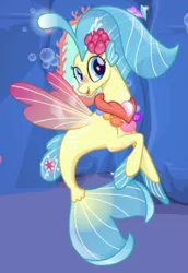 Size: 278x403 | Tagged: safe, artist:unicornsmile, derpibooru import, princess skystar, seapony (g4), my little pony: the movie, bioluminescent, blue eyes, bubble, clothes, coral, dorsal fin, female, fins, fin wings, fish tail, flower, flower in hair, flowing mane, flowing tail, freckles, game, image, jewelry, looking at you, mirror, necklace, pearl necklace, png, seaquestria, see-through, smiling, solo, tail, underwater, water, wings, wrong cutie mark