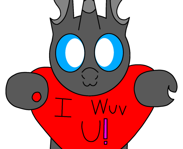 Size: 1200x980 | Tagged: safe, artist:theunidentifiedchangeling, derpibooru import, oc, oc:[unidentified], unofficial characters only, changeling, :3, blue eyes, cute, cuteling, digital art, exclamation point, heart, holding, i love you, image, male, owo, png, simple background, solo, transparent background