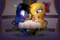 Size: 800x535 | Tagged: safe, artist:jhayarr23, derpibooru import, oc, oc:wingblossom, oc:xeto, unofficial characters only, pegasus, pony, candle, clothes, female, food, image, jpeg, male, mare, pasta, socks, spaghetti, stallion