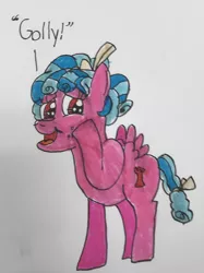 Size: 1998x2676 | Tagged: safe, artist:walkerstar, derpibooru import, cozy glow, pegasus, pony, cozybetes, cute, dialogue, female, filly, foal, golly, image, jpeg, simple background, solo, traditional art, white background