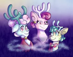 Size: 1400x1100 | Tagged: safe, artist:chu-and-sparky-127, derpibooru import, alice the reindeer, aurora the reindeer, bori the reindeer, deer, reindeer, best gift ever, antlers, bust, female, image, png, smiling, the gift givers
