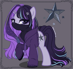 Size: 1000x950 | Tagged: safe, artist:gihhbloonde, derpibooru import, earth pony, pony, animated, clothes, female, gif, hoodie, image, magical lesbian spawn, mare, mask, offspring, parent:maud pie, parent:starlight glimmer, parents:starmaud, solo