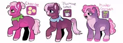 Size: 1280x458 | Tagged: safe, artist:mylittlegami, derpibooru import, cheerilee, jasmine leaf, oc, oc:kinder garden, earth pony, pony, female, headcanon, image, jpeg, mare, siblings, simple background, sisters, white background