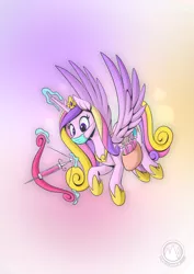 Size: 955x1351 | Tagged: safe, artist:mysticalpha, derpibooru import, princess cadance, alicorn, pony, bow, cupid, cupidance, glowing horn, holiday, horn, image, jpeg, magic, mask, solo, syringe, valentine's day