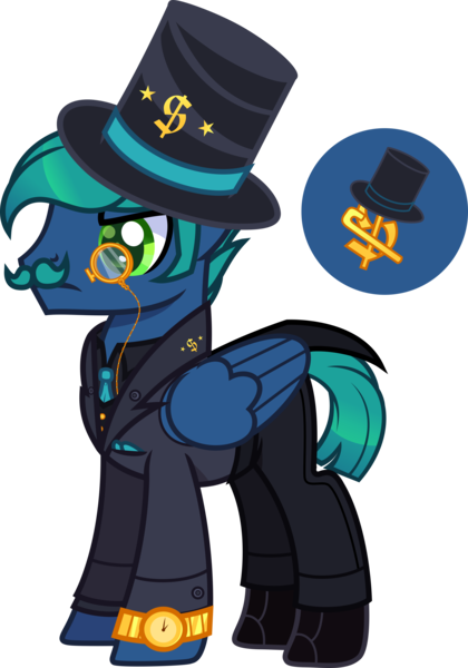 Size: 3500x4996 | Tagged: safe, alternate version, artist:n0kkun, derpibooru import, oc, oc:gold broker, unofficial characters only, pegasus, pony, boots, clothes, facial hair, hat, image, male, monocle, moustache, necktie, pants, png, shirt, shoes, simple background, solo, stallion, suit, top hat, transparent background, vest, watch, wristwatch