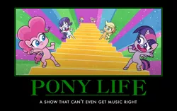 Size: 608x381 | Tagged: safe, derpibooru import, edit, edited screencap, screencap, applejack, fluttershy, pinkie pie, rainbow dash, rarity, twilight sparkle, pony, my little pony: pony life, drama, female, image, jpeg, mane six, motivational poster, op is a duck, op is trying to start shit, op is trying to start shit so badly that it's kinda funny, op is trying too hard, op isn't even trying anymore, op stop embarrassing yourself, pony life drama, sportacular spectacular musical musak-ular