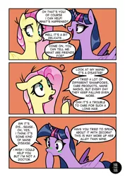 Size: 2894x4093 | Tagged: safe, artist:bonpikabon, derpibooru import, fluttershy, twilight sparkle, twilight sparkle (alicorn), alicorn, pegasus, pony, comic:princess fluttershy, comic, disgusted, female, image, implied zecora, mare, messy mane, open mouth, png, raised hoof