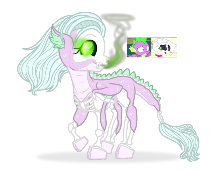 Size: 1451x1153 | Tagged: safe, artist:unoriginai, derpibooru import, skellinore, spike, dragon, hybrid, lich, undead, the break up breakdown, bone, cute, dragon bones, female, image, interspecies offspring, male, offspring, parents:dragon bones, parent:skellinore, parent:spike, png, screencap reference, shipping, simple background, skeleton, straight, things breeding that should not breed, transparent background