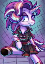 Size: 2480x3508 | Tagged: safe, artist:musicfirewind, derpibooru import, starlight glimmer, unicorn, alternate hairstyle, clothes, edgelight glimmer, gameloft, gameloft interpretation, image, jpeg, shoes, skirt, solo