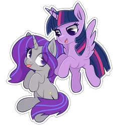 Size: 1025x1101 | Tagged: safe, derpibooru import, twilight sparkle, twilight sparkle (alicorn), oc, oc:krya, alicorn, pony, unicorn, :p, cute, flying, hooves up, image, ocbetes, png, simple background, sitting, sticker, tongue out, transparent background