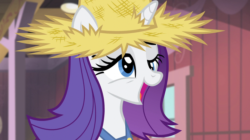 Size: 1920x1080 | Tagged: safe, derpibooru import, screencap, rarity, pony, unicorn, simple ways, barn, country rarity, faic, female, hat, image, incognition, mare, png, rarihick, scary, solo, straw hat