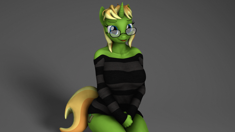 Size: 1920x1080 | Tagged: suggestive, alternate version, artist:arcanetesla, derpibooru import, oc, oc:mysti tesla, anthro, unicorn, 3d, :p, big breasts, breasts, busty mysti tesla, busty oc, cute, glasses, image, nerd, nerd pony, png, sitting, solo, tongue out