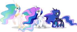 Size: 1920x795 | Tagged: safe, artist:helenosprime, derpibooru import, princess celestia, princess luna, oc, oc:etheria, alicorn, pony, female, image, mare, png, siblings, simple background, sisters, transparent background