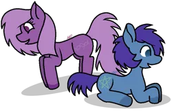 Size: 767x497 | Tagged: safe, artist:muhammad yunus, derpibooru import, oc, oc:blueberries, oc:purple twisty, unofficial characters only, earth pony, pony, derpibooru community collaboration, 2019, 2021 community collab, colt, cutie mark, duo, female, filly, g2, image, male, mare, open mouth, png, simple background, stars, transparent background