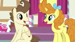 Size: 1920x1080 | Tagged: safe, derpibooru import, screencap, pound cake, pumpkin cake, pegasus, pony, unicorn, the last problem, adult, cake twins, duo, female, image, looking at each other, male, mare, older, older pound cake, older pumpkin cake, png, siblings, stallion, twins