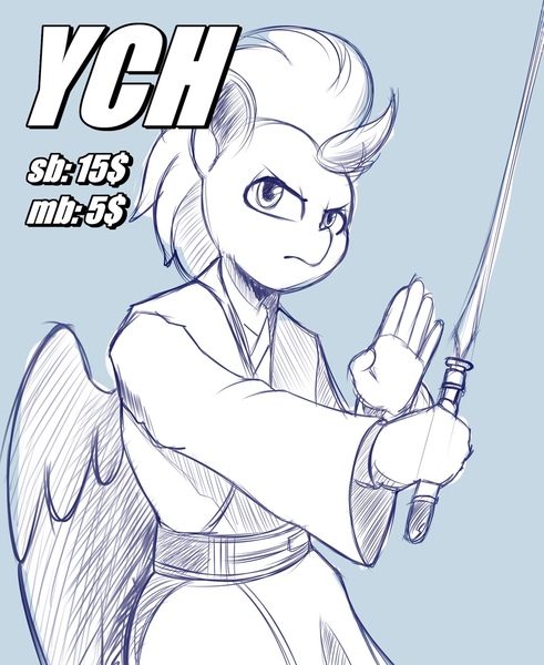 Size: 884x1080 | Tagged: safe, artist:felixf, derpibooru import, oc, anthro, anthro oc, commission, crossover, image, jedi, jedi knight, jpeg, lightning, lightsaber, sith, star wars, weapon, ych sketch, your character here