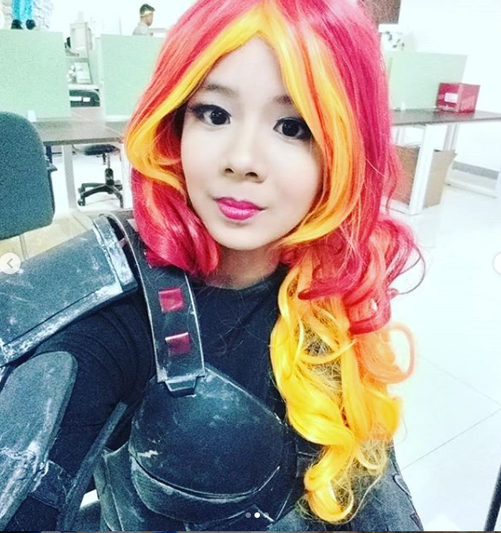 Size: 561x597 | Tagged: safe, artist:baeconpotater, derpibooru import, sunset shimmer, human, equestria girls, clothes, cosplay, costume, disney, humanized, image, irl, irl human, photo, png, sergeant calhoun, wreck-it ralph