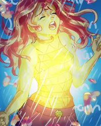 Size: 1080x1350 | Tagged: safe, artist:beyond_inside, derpibooru import, sunset shimmer, equestria girls, equestria girls series, let it rain, spoiler:eqg series (season 2), clothes, eyes closed, female, image, jpeg, open mouth, rain, solo