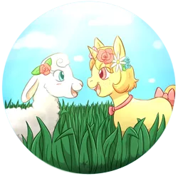 Size: 1024x1012 | Tagged: safe, artist:foxhatart, derpibooru import, oc, oc:dandelion, unofficial characters only, pony, sheep, unicorn, bow, colt, floral head wreath, flower, image, male, png, tail bow