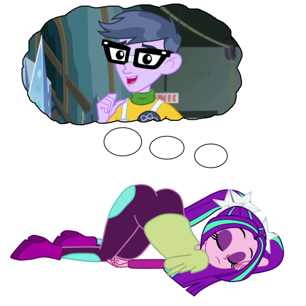 Size: 3000x3000 | Tagged: safe, artist:gmaplay, derpibooru import, aria blaze, microchips, equestria girls, ariachips, arse-ia blaze, ass, ass up, butt, dream bubble, eyes closed, female, image, male, png, shipping, simple background, sleeping, straight, transparent background
