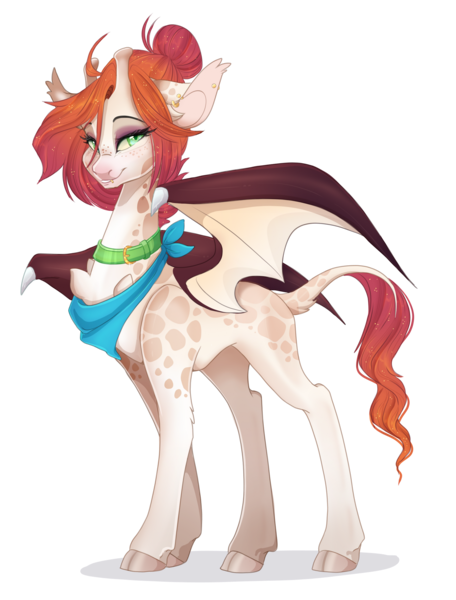 Size: 1920x2524 | Tagged: safe, artist:pvrii, derpibooru import, oc, hybrid, bat wings, female, giraffe pony, image, png, simple background, solo, transparent background, wings